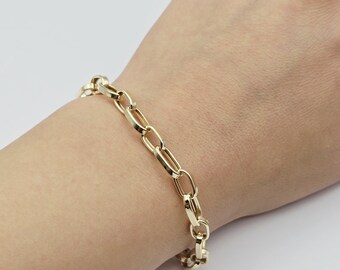 Yellow Gold Link Bracelet, Paperclip Chain Bracelet, Minimalist Fine Jewelry Gift