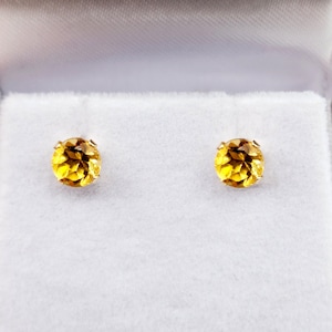 Gold Citrine Stud Earrings, 10K Yellow Gold Citrine 5x5mm Stud Earrings, November Birthstone, Citrine Jewelry, Citrine Gemstone Earrings