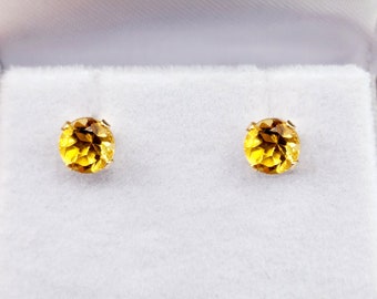 Gold Citrine Stud Earrings, 10K Yellow Gold Citrine 5x5mm Stud Earrings, November Birthstone, Citrine Jewelry, Citrine Gemstone Earrings