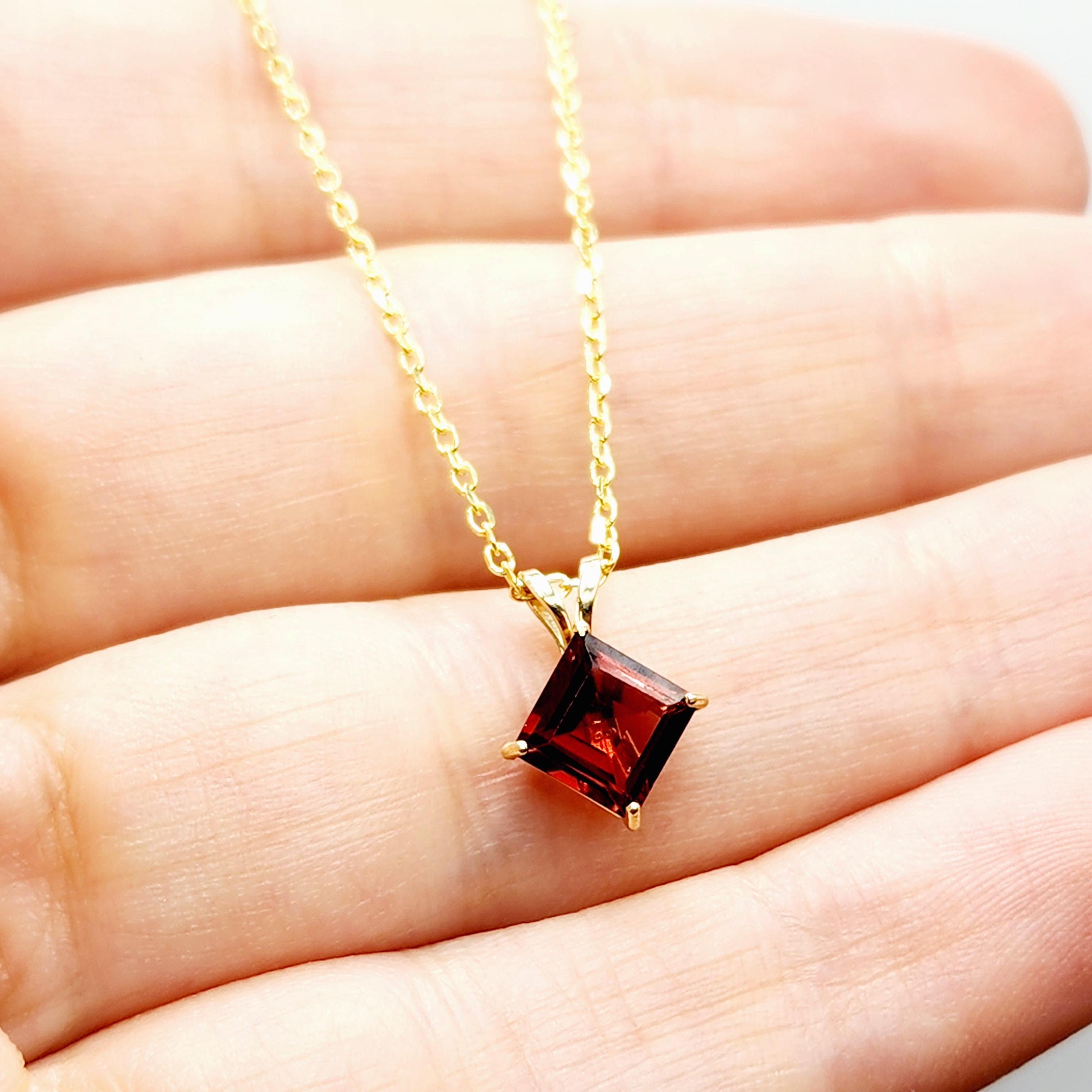 10K Yellow Gold Garnet Pendant Necklace, January Birthstone 6x6mm - Etsy