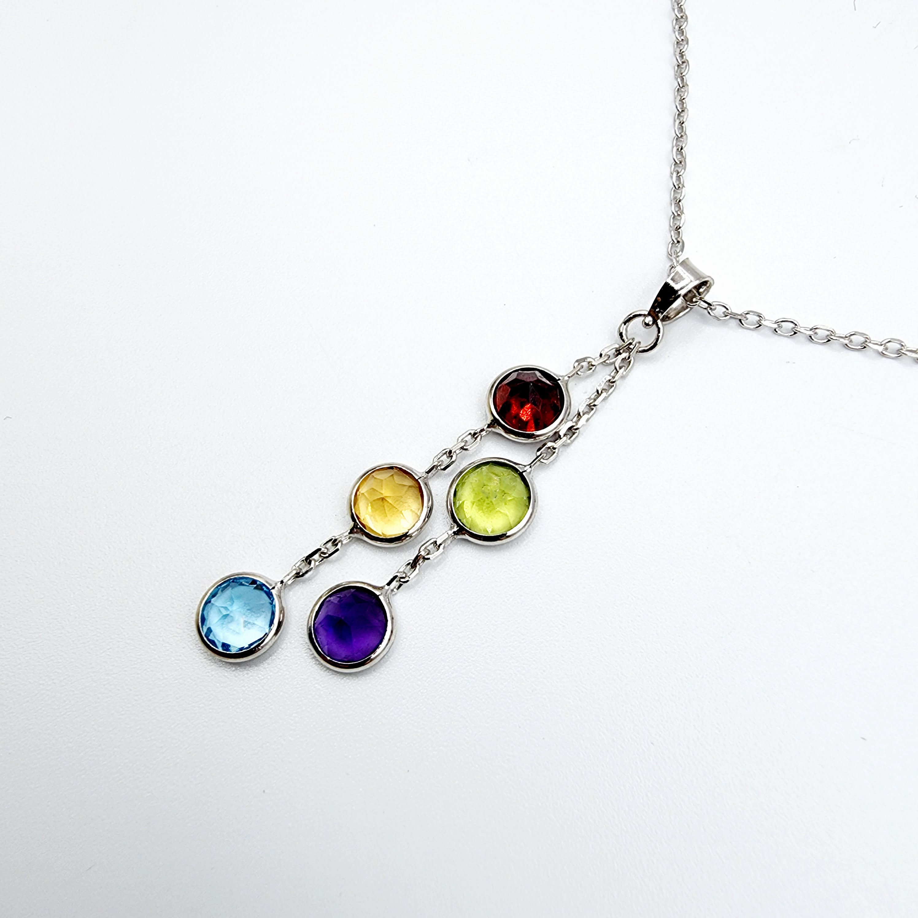 14K Gold Multi Gemstone Cascade Pendant Necklace - Etsy