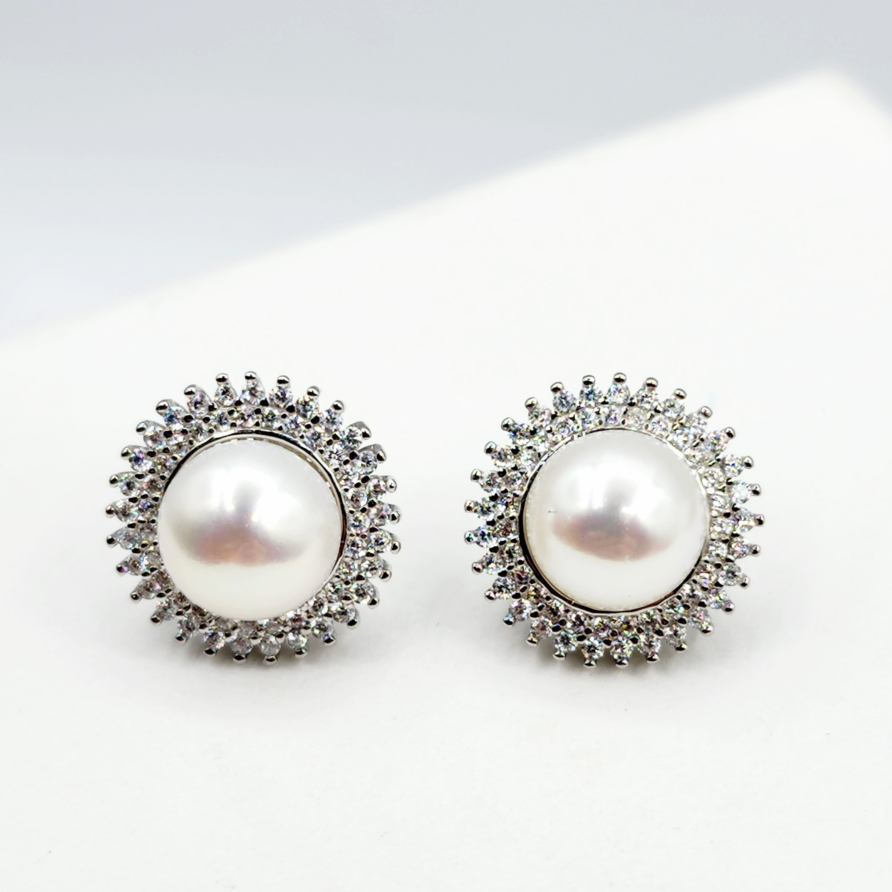 ◆STONEHENgE◆ Silver Pearl Earrings SC25A08T StoneHenge Silver Earrings SC1758 Silver 925 Cubic Zirconia