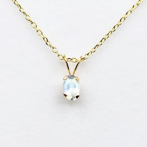14K Yellow Gold Genuine Moonstone 6x4mm Pendant, Natural Gemstone Charm, Handmade Pendant, Pendant Gift For Girls