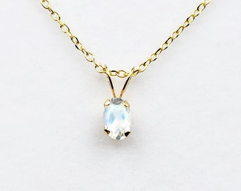 14K Yellow Gold Genuine Moonstone 6x4mm Pendant, Natural Gemstone Charm, Handmade Pendant, Pendant Gift For Girls