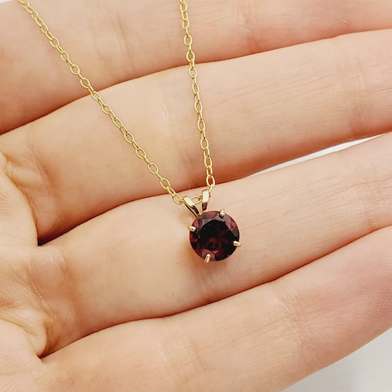 10K Gold Garnet Pendant Necklace, Round Gemstone 6x6mm  10k gold & natural garnet pendant/charm main image 0