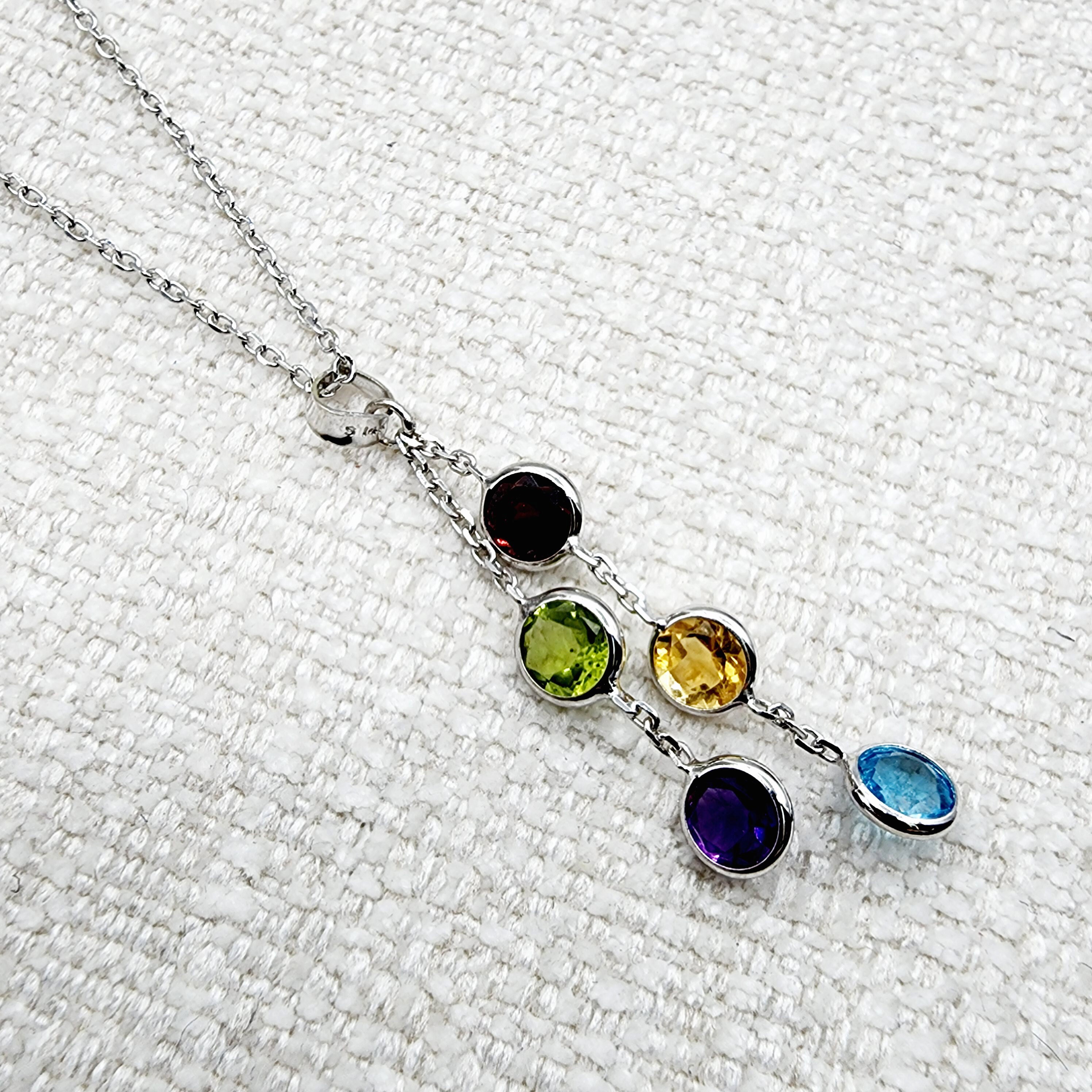 14K Gold Multi Gemstone Cascade Pendant Necklace - Etsy