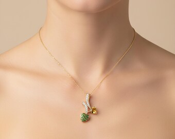 10K Yellow Gold Tsavorite Heart Pendant, Yellow & White Sapphire Accent