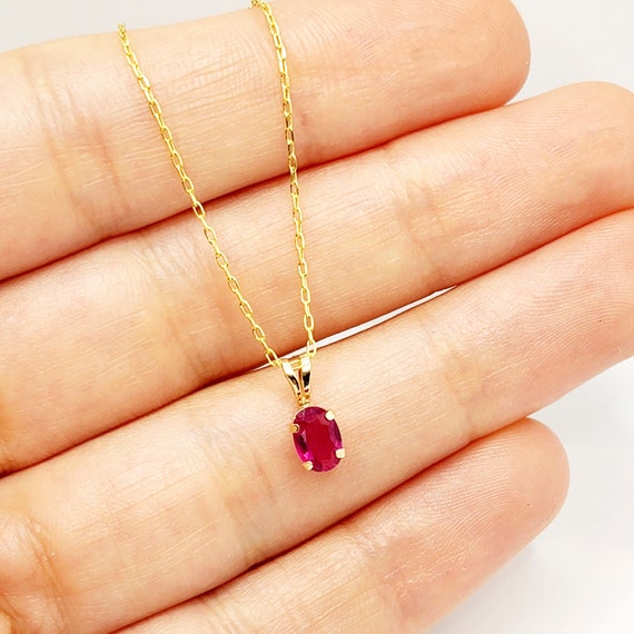 Ruby Necklace 10K Yellow Gold Genuine Ruby 6x4mm Pendant Etsy