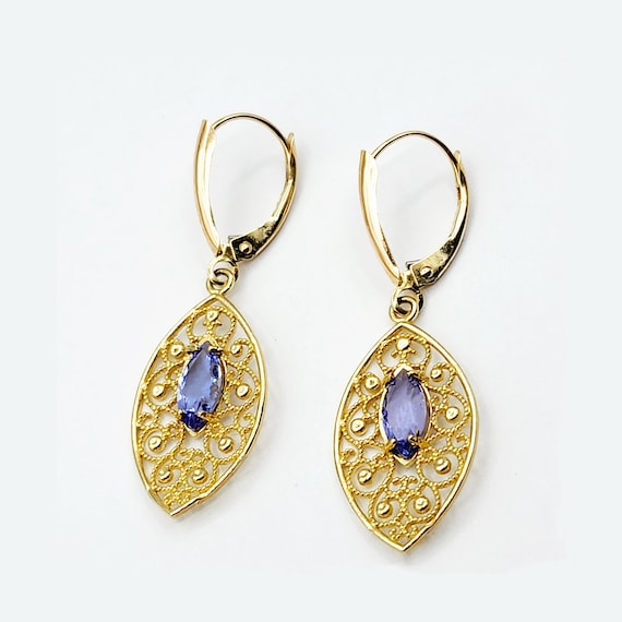 Stoned Filigree Drop Earrings - Tanzanite Stoned Filigree Drop Earrings - Tanzanite