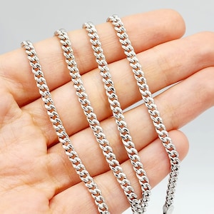 Cadena cubana de oro de Miami / Cadena cubana de oro blanco de 10 quilates de Miami, 3,5 mm, 22 pulgadas, cadena de oro para hombres y mujeres