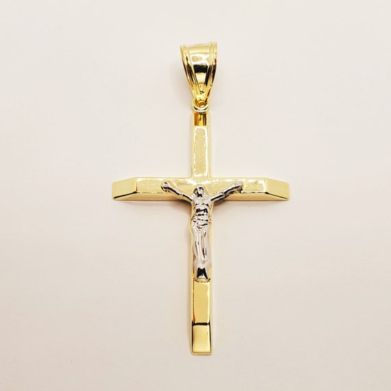 Gold Cross Pendant Necklace, 10k Yellow Gold Jesus Cross Men's