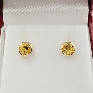 Gold Citrine Stud Earrings, 14K Yellow Gold Genuine Citrine 5x5mm Stud Earrings, November Birthstone