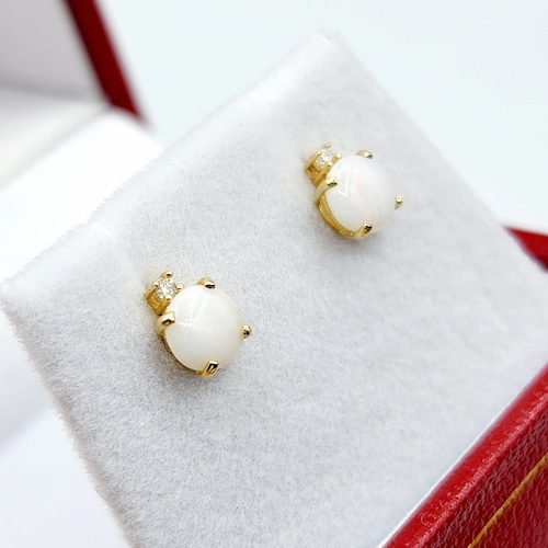 Genuine Opal Earrings | 10K shops Yellow Gold Opal with Diamond Stud Earrings