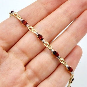 Gold Garnet Bracelet, 10K Yellow Gold Garnet 2.3ct with Diamond Bracelet, January Birthstone, Memorial Jewelry