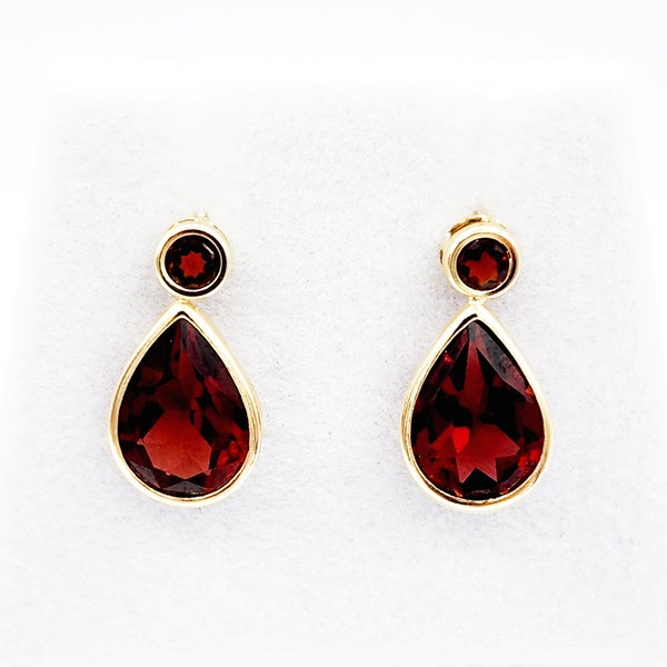 Gold Garnet Stud Earrings,  14k Yellow Gold Teardrop Genuine Garnet 4.7cts Stud Earrings, Birthstone Earrings, January Birthstone