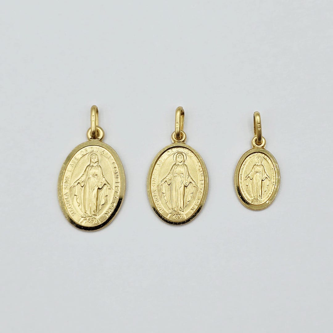 10K Solid Gold Miraculous Medal Pendant: Oval Virgin Mary Charm - Etsy