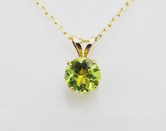 14K Yellow Gold Peridot Pendant Necklace, August Birthstone Jewelry