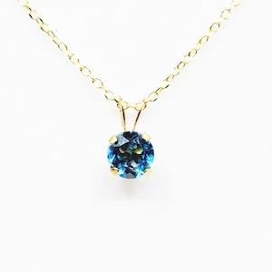 Gold Blue Topaz Pendant Necklace, 10K Yellow Gold Blue Topaz 6x6mm Pendant For Women, December Birthstone, Blue Gemstone, Gift for Her