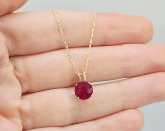 10K Yellow Gold Ruby Pendant, Handmade July Birthstone 8x8mm Necklace