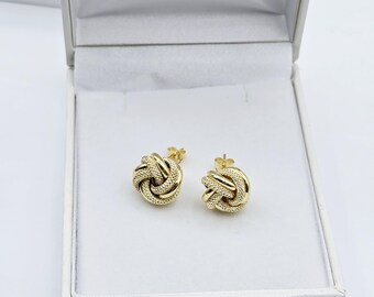 10K Yellow Gold Knot Textured Stud Earrings for Women
