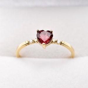 10K Gold Heart Garnet Ring with Diamond Accents, January Birthstone