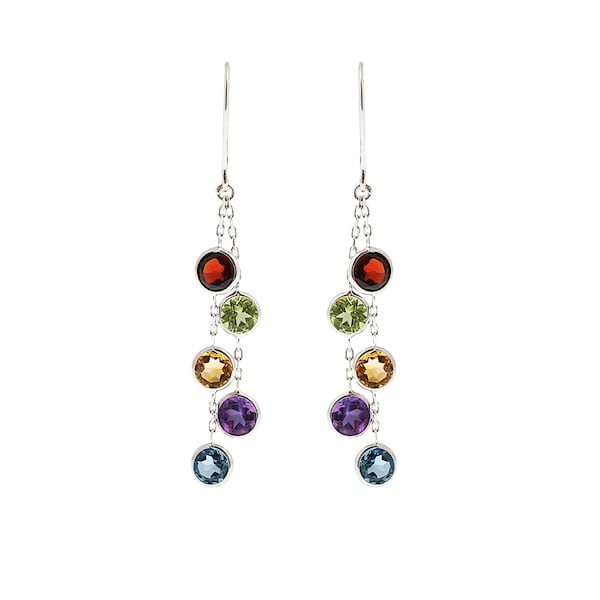 14K Gold Drop Genuine Gemstone Earrings, 5mm Natural Garnet, Peridot, Citrine, Blue Topaz, and Amethyst Earrings For Women