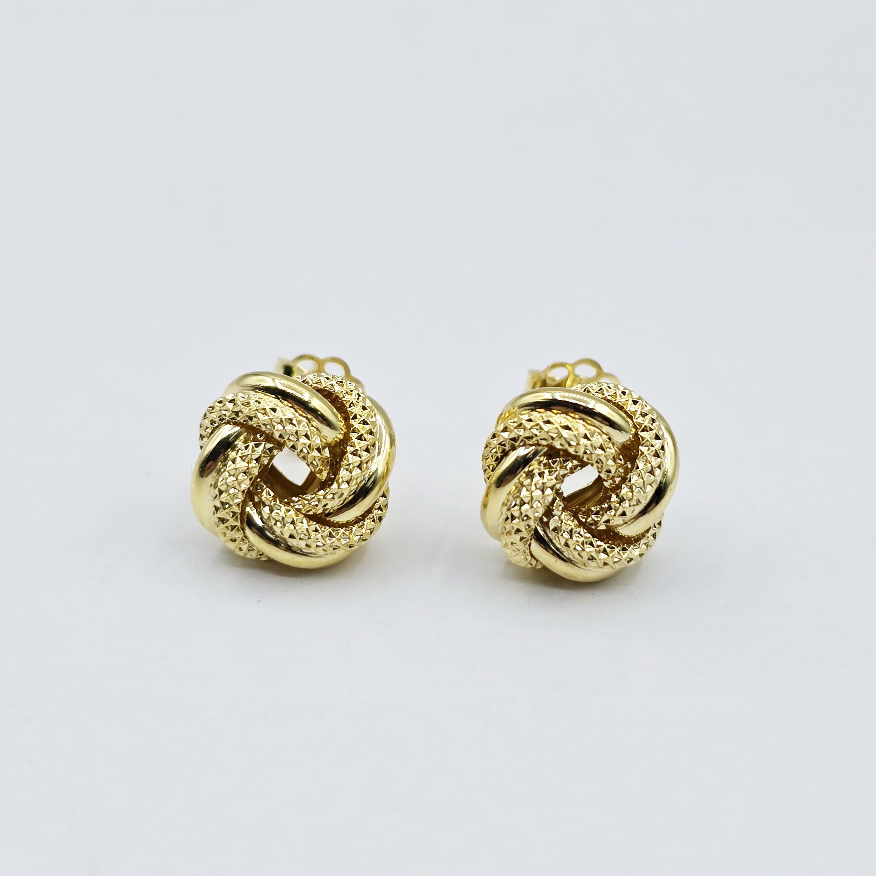 10K Yellow Gold Knot Textured Stud Earrings for Women