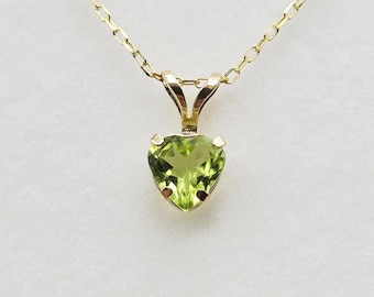 10K Yellow Gold Peridot Pendant, Genuine Peridot Heart Pendant, August Birthstone Necklace, Green Gemstone Pendant, Minimalist Gold Pendant