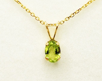 Gold Peridot Pendant Necklace, 10K Yellow Gold Peridot 6x4mm Pendant, August Birthstone, Green Gemstone, Handmade Pendant, Pendant For Women