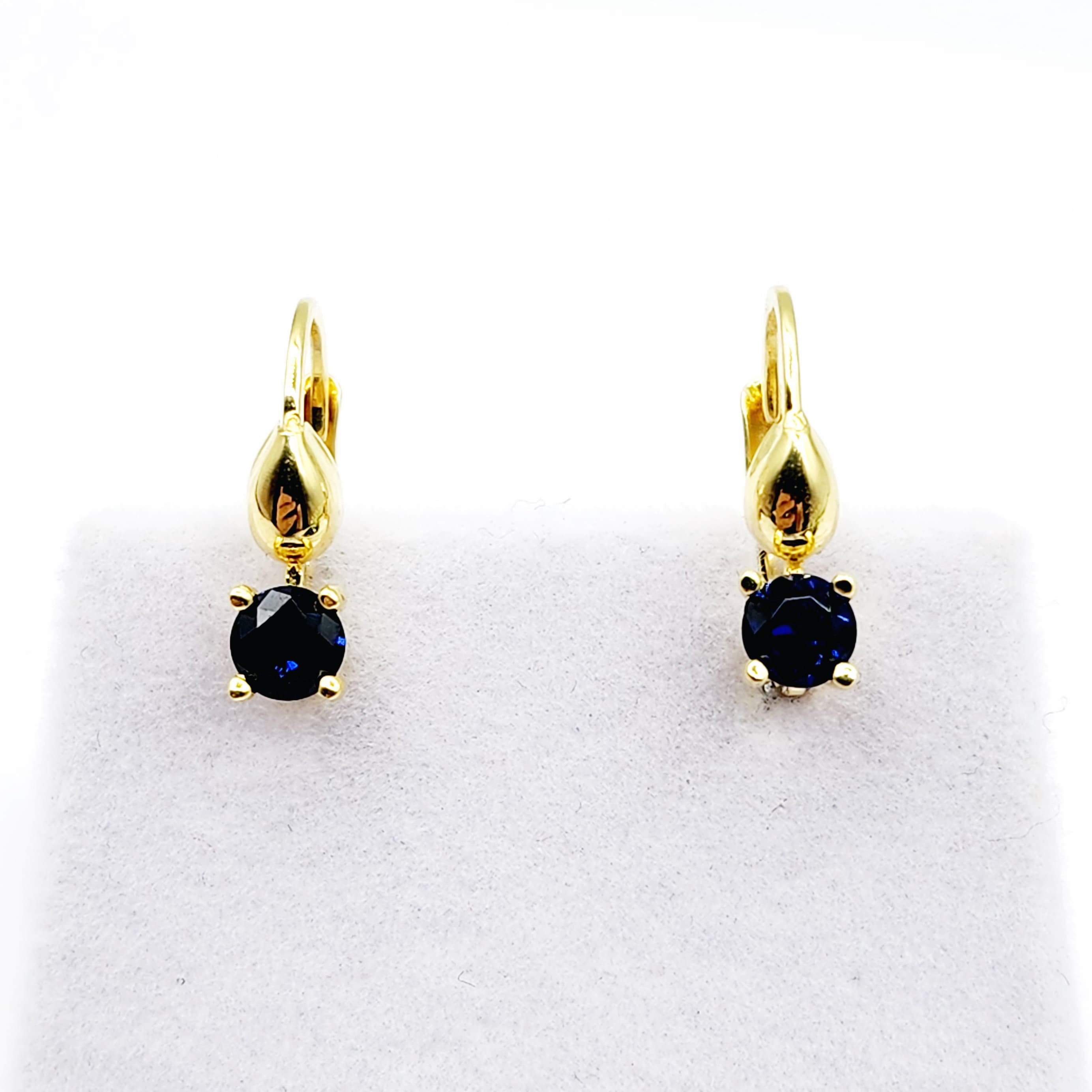 10K Yellow Gold Blue Gemstone Lever Back Earrings, Earrings for Women, Solid Gold Earrings