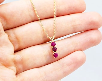 14K Yellow Gold Ruby Pendant Necklace, July Birthstone