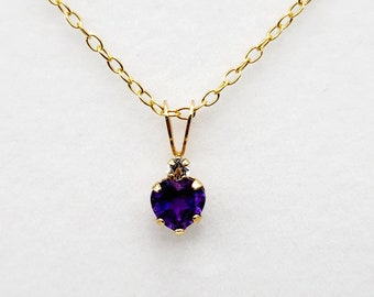 Gold Amethyst Pendant Necklace, 10K Yellow Gold Genuine Heart Shaped Amethyst 5mm Pendant, February Birthstone, Valentine Gift For Her