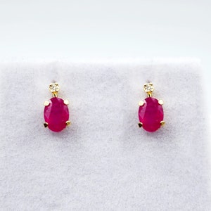 14K Gold Rubin Ohrstecker | 14K Gold Echter Rubin mit Natürlichen Diamant Ohrstecker, Juli Birthstone Schmuck