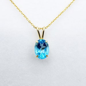 Gold Blue Topaz Pendant Necklace, 10K Yellow Gold Blue Topaz 8x6mm Pendant, December Birthstone, Topaz Jewelry, Birthday Gift For Her