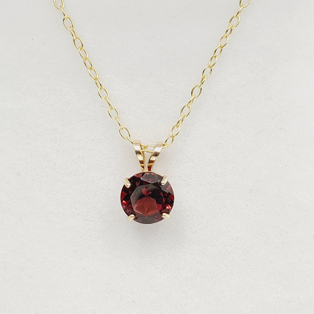 Gold Garnet Pendant Necklace for Women, 10K Yellow Gold Genuine Garnet