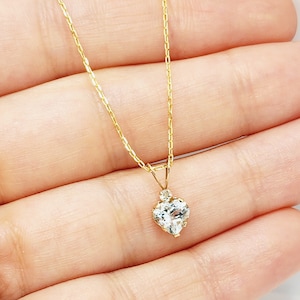 Gold Aquamarine Pendant Necklace, 10K Yellow Gold Genuine  Heart Shaped Genuine Aquamarine 6mm Pendant, March Birthstone, Handmade Pendant