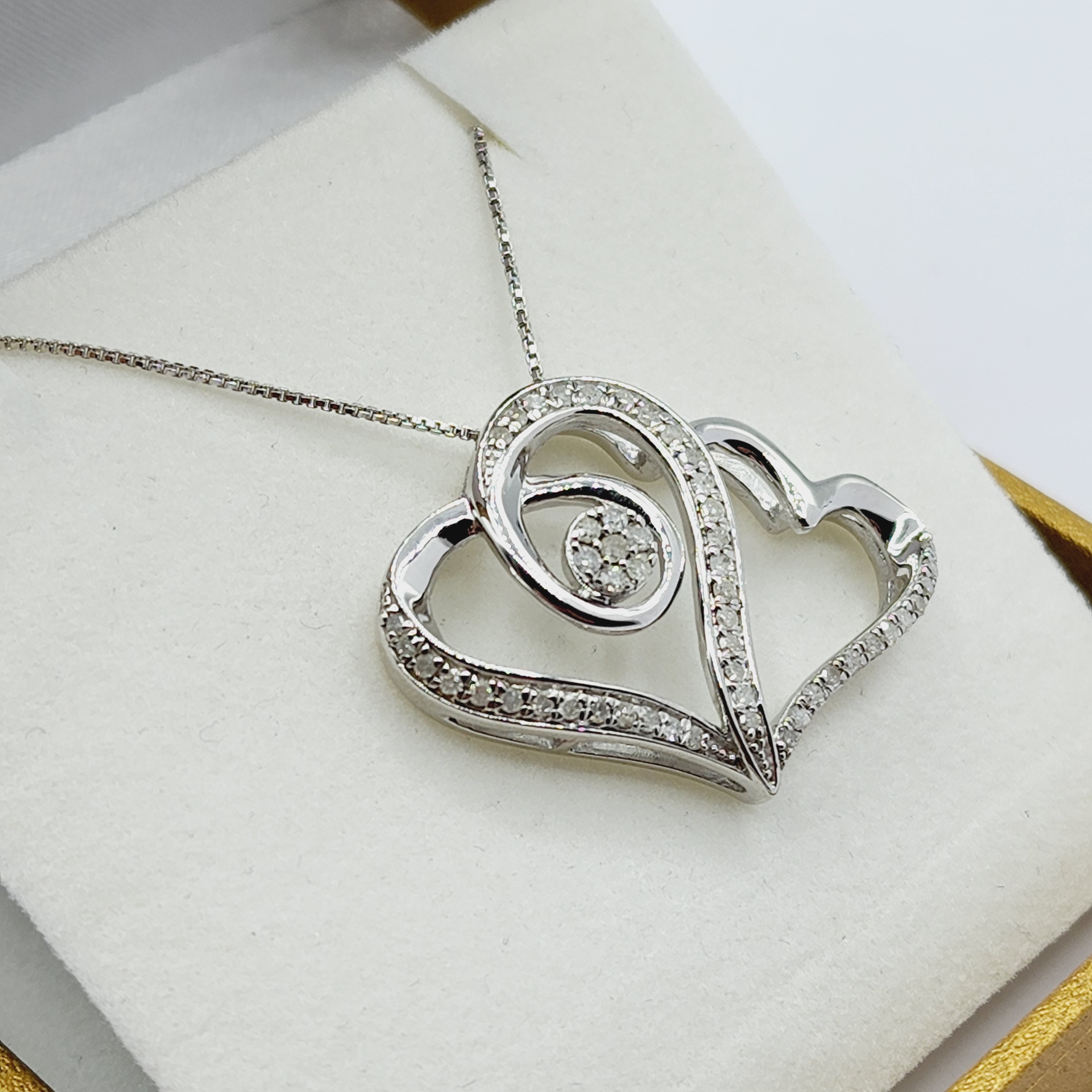 Silver Diamond Heart Pendant , Twice the Loving Diamond