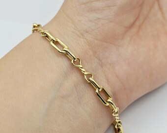 18K Yellow Gold Rectangular Link Bracelet: Lightweight Fine Jewelry