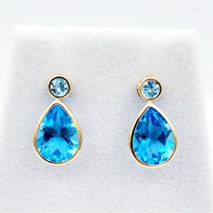 Gold Blautopas Ohrstecker, 14k Gelbgold Träne echte Blautopas 4.7cts Ohrstecker, Edelstein Ohrringe, Dezember Geburtsstein
