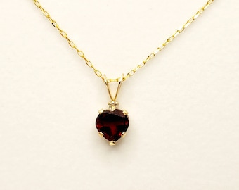 Gold Garnet Pendant, 10K Yellow Gold Genuine Garnet 6x6mm Pendant Necklace, January Birthstone, Valentine Gift for Girlfriend, Heart Pendant