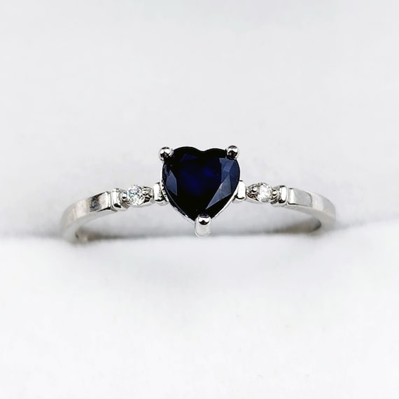 Bague Diamant Coeur 2 Pierre Saphir Bleu 3.50 Carats Or 14K Bijoux
