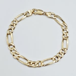 Classic Men&#39;s Gold Chain, 10K Solid Gold Figaro Bracelet, 7mm, 8.5 inches