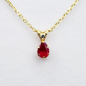 Gold Ruby Pendant Necklace, 10K Yellow Gold Tear drop Ruby 6x4mm Pendant, July Birthstone, Gift For Her