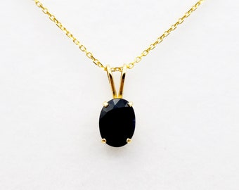 Gold Blue Sapphire Pendant Necklace, 10K Yellow Gold Natural Blue Sapphire 8x6mm Pendant, Birthstone Necklace, September Birthstone