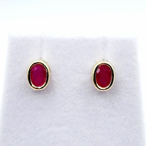 Gold Ruby Bezel Stud Earrings, 14K Yellow Gold Genuine Ruby Earrings, July Birthstone, Red Gemstone Earrings For Women