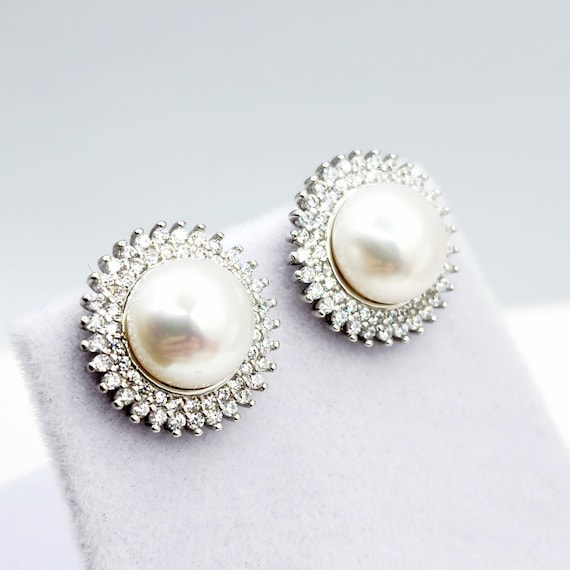 Sterling Silver Genuine Freshwater Pearl Stud Earrings, Big