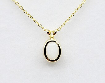 14K Gold Opal Pendant Necklace, Genuine Oval Opal, Bezel Setting