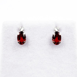 10K White Gold Garnet with Moonstone Earrings | Gold Genuine Garnet Stud Earrings, January Birthstone Jewelry, Earrings For Women