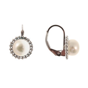 Sterling Silver Genuine Freshwater Pearl Migraine Earrings , Lever Back Pearl 7mm Earrings, June Birthstone, Natural Pearl Jewelry