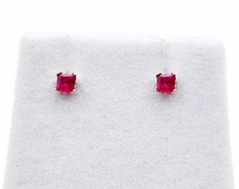 14K White Gold Ruby 3x3mm Stud Earrings: July Birthstone Jewelry